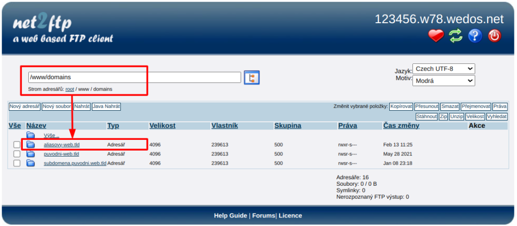 WEDOS Vzorový adresář pro samostatný web ve složce www/domains
