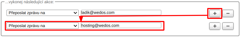 WEDOS WebMail Vzorové přidání další adresy pro přeposílání