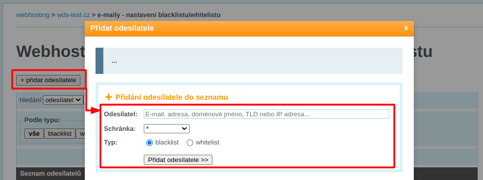 WEDOS Přidání odesílatele do seznamu blacklist nebo whitelist