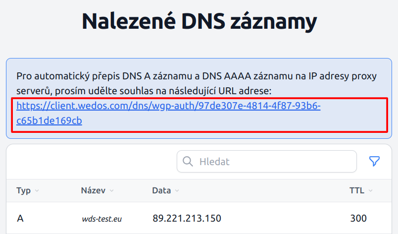 WEDOS Global Odkaz na automatický přepis DNS záznamů v WEDOS DNS