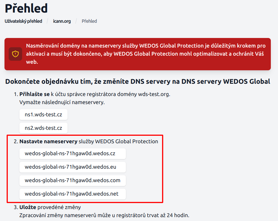 Instrukce pro nastavení nameserverů služby WEDOS Global
