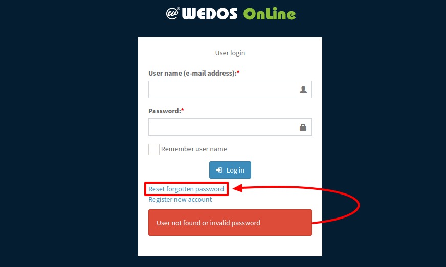 Password restore request is available on the login page.