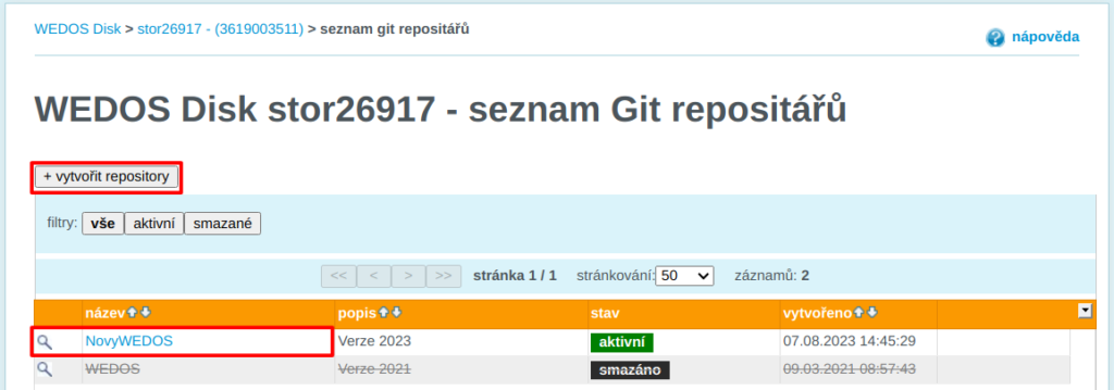 WEDOS Ovládání repozitářů Git