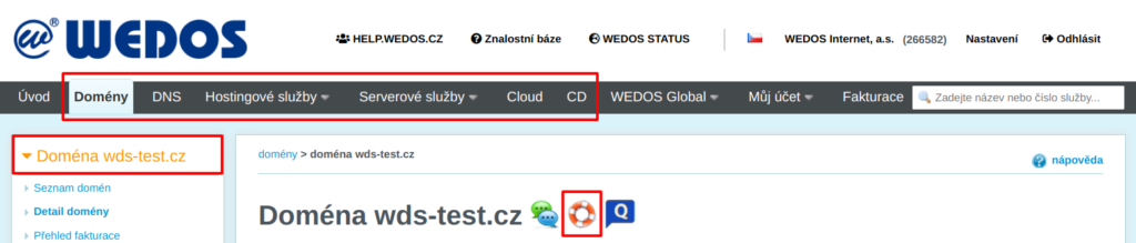 WEDOS Zobrazení kontaktního formuláře ohledně domény wds-test.cz